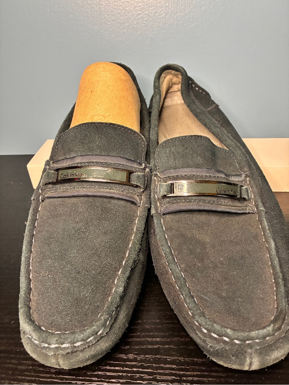 Calvin Klein Two-Tone Suede Penny Loafers - Black & Tan